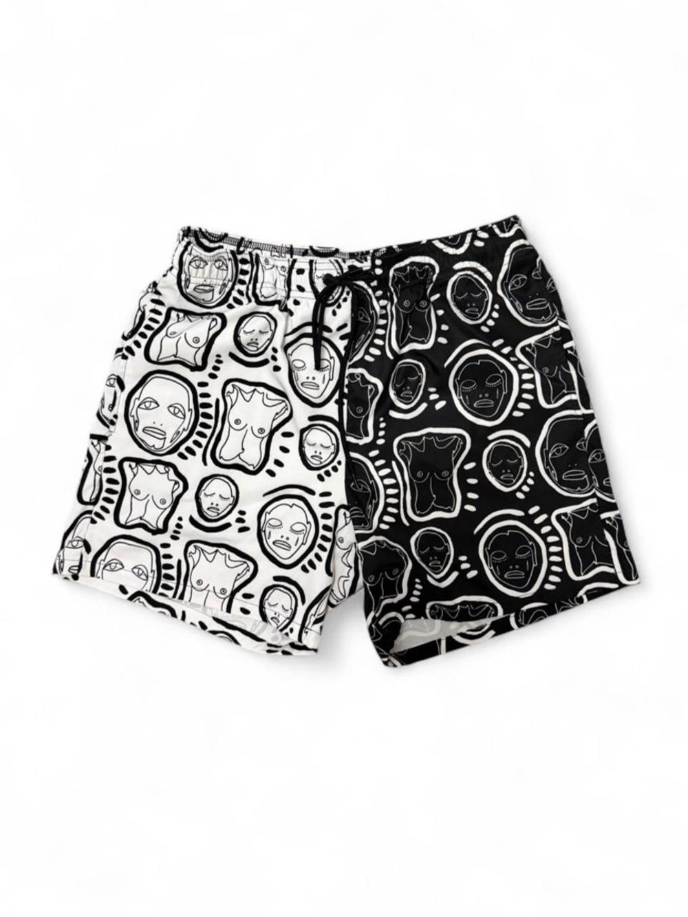Patrick Church Black & White Graphic Swim Shorts Men’s Medium Art Print Designer